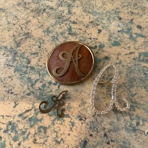 Charming Monogram, Initial A set of brooches, 2 vintage
